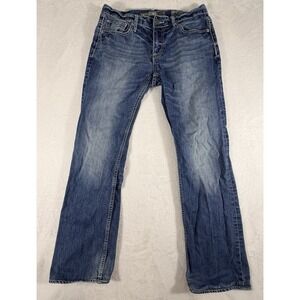 BKE Carter Jeans Men's Size 32L Bootleg Medium Wash Whiskered Stretch Denim